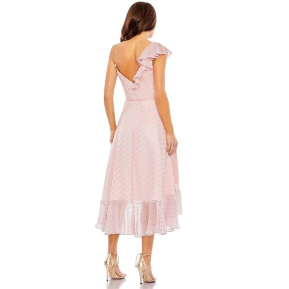 NWT MAC DUGGAL 49489 SZ 0 PINK HIGH LOW CHIFFON RUFFLED POLKA DOT DRESS - Picture 3 of 4